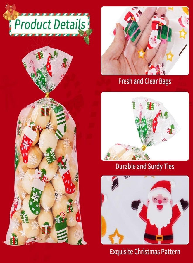 iefoah Christmas Treat Bags - 120pcs Clear Plastic Gift Bags with Twist Ties for Cookies, Candy Goodie Christmas Party Supplies - Image 3